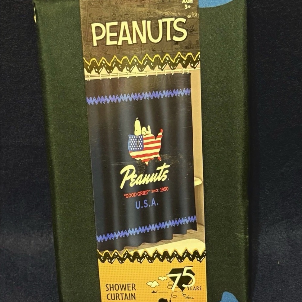 Peanuts Colorful Shower Curtain with Blue and Red Accents - Picture 2 of 2